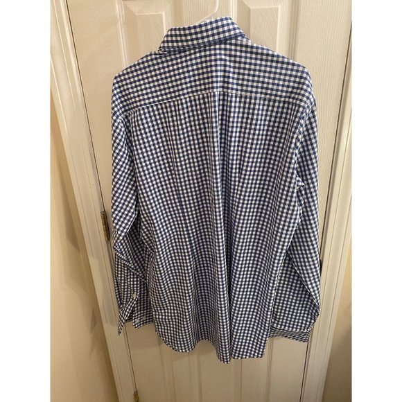 Mizzen+Main Mens Size 2XL Trim Fit Performance Shirt L/S Blue Plaid Gingham - Picture 6 of 8